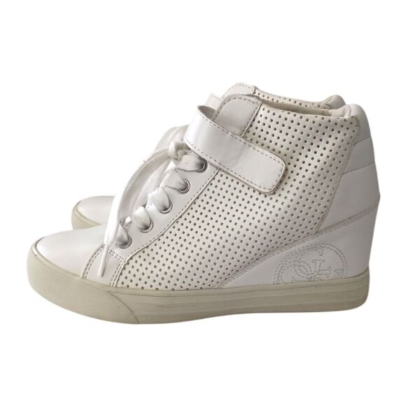 Guess Wedge High Top Sneaker 7.5 Womens Y2K White‎ Leather Streetwear Hip Hop - Picture 8 of 16